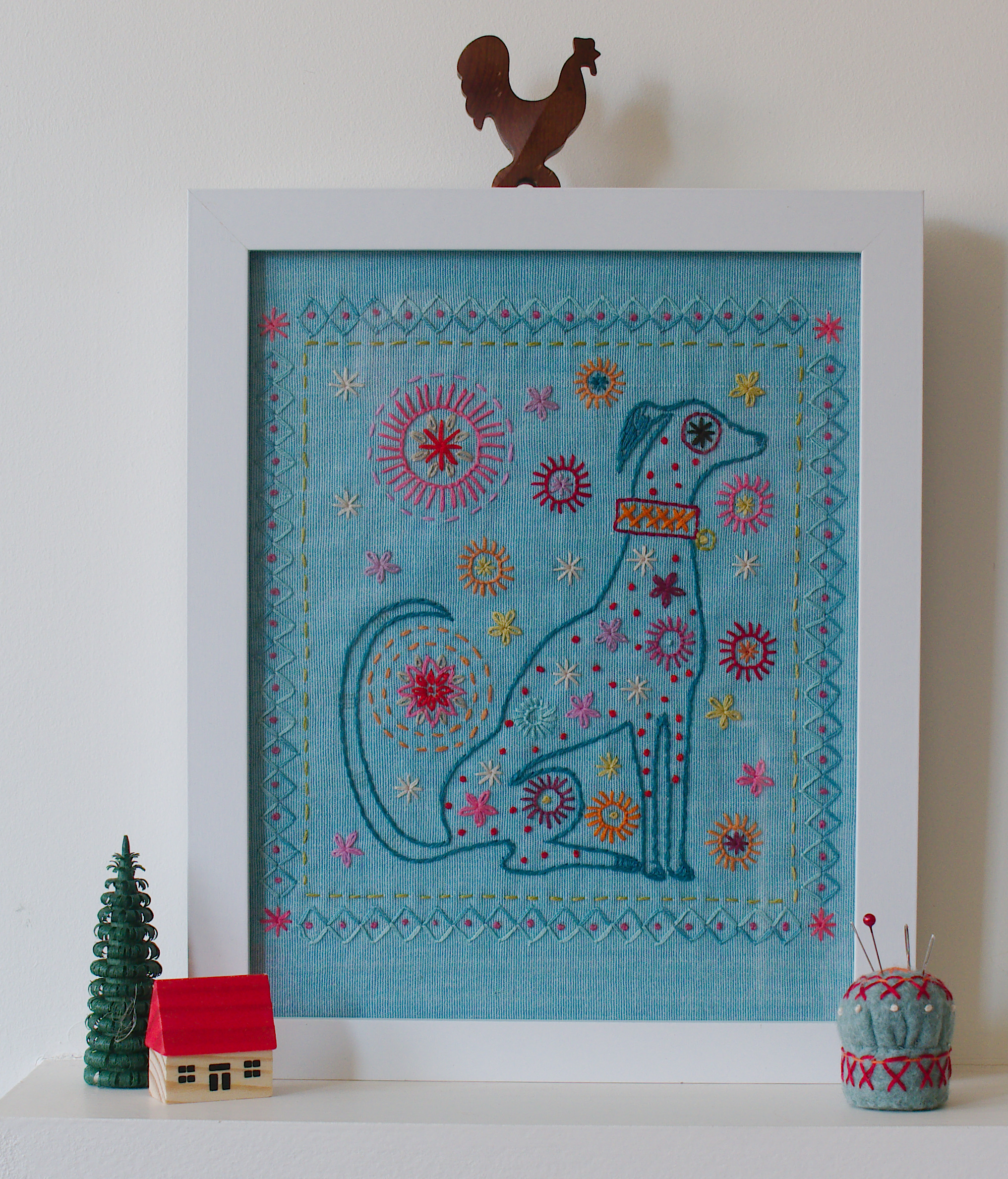 framed dog embroidery