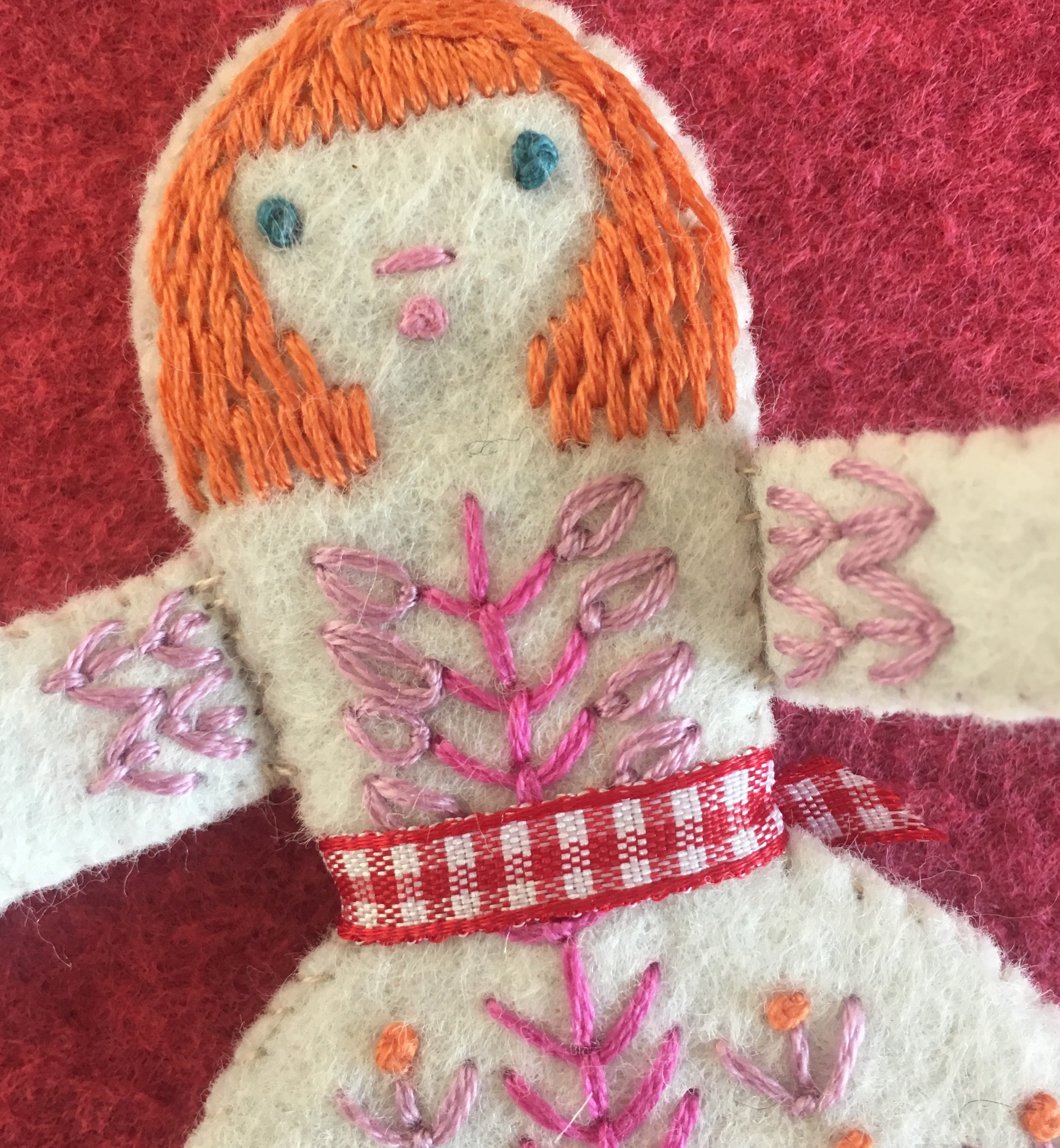 Three Folk Dolls embroidery kit detail